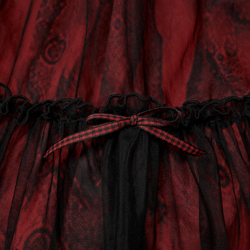 Dark Gothic Black and Red Mesh Spliced Lolita Dress