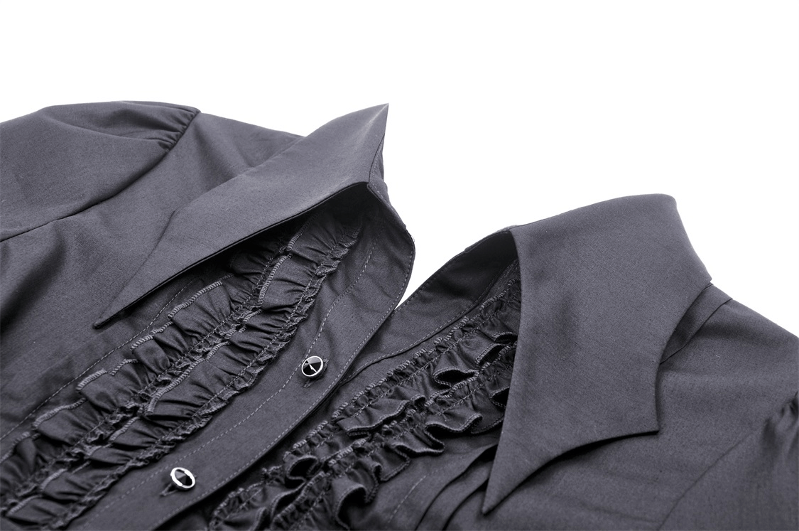 Dark Gothic Buttons Ruffle Blouse With Long Sleeves