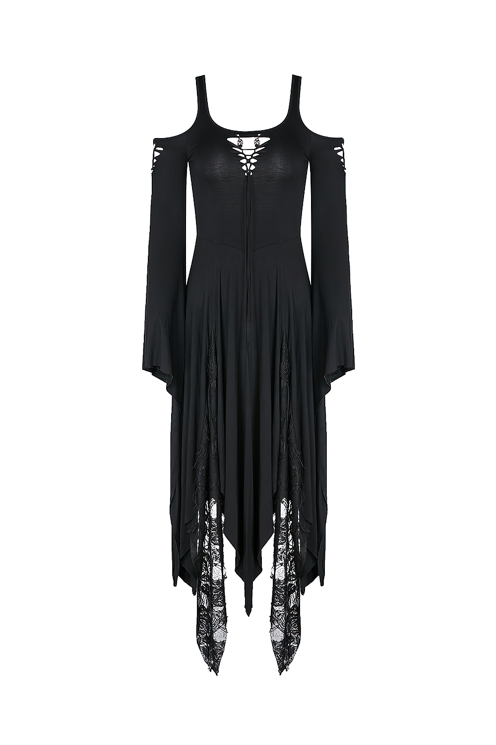 Dark Gothic Crochet Lace Sleeves Long Dress Witchy Style
