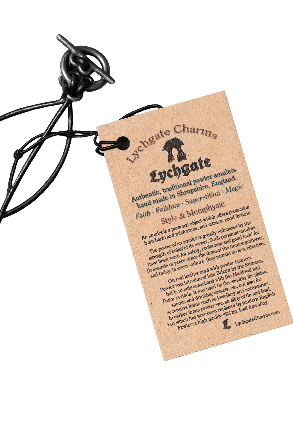 Dark Gothic Hexagram Carnelian Pewter Pendant tag with authentic description and symbolism for protection.