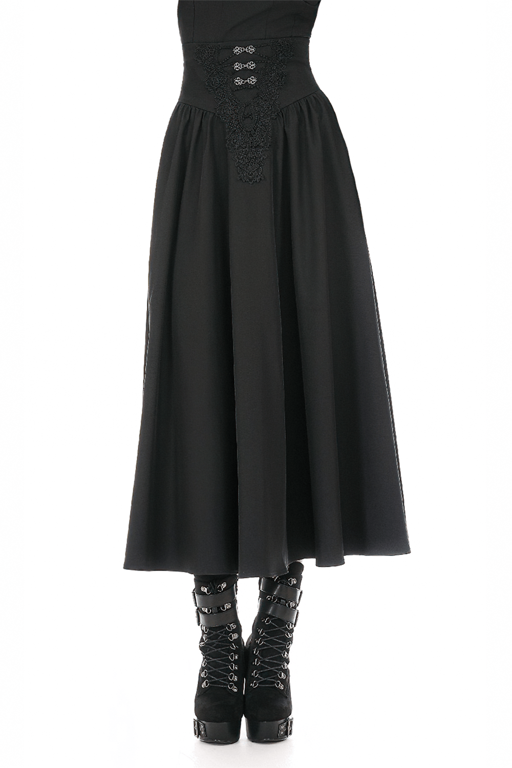 Dark Gothic High Waist Maxi Skirt with Lace Accent