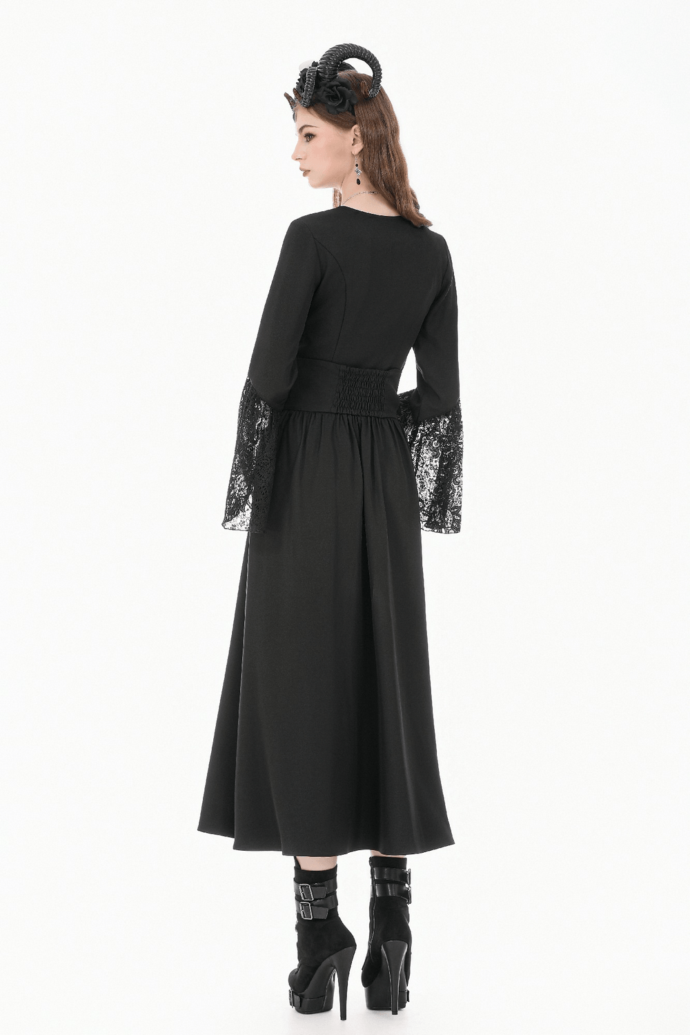 Dark Gothic High Waist Maxi Skirt with Lace Accent