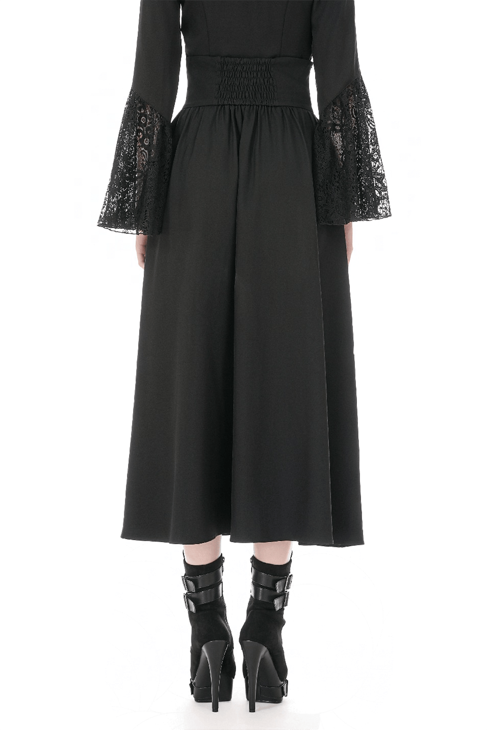 Dark Gothic High Waist Maxi Skirt with Lace Accent