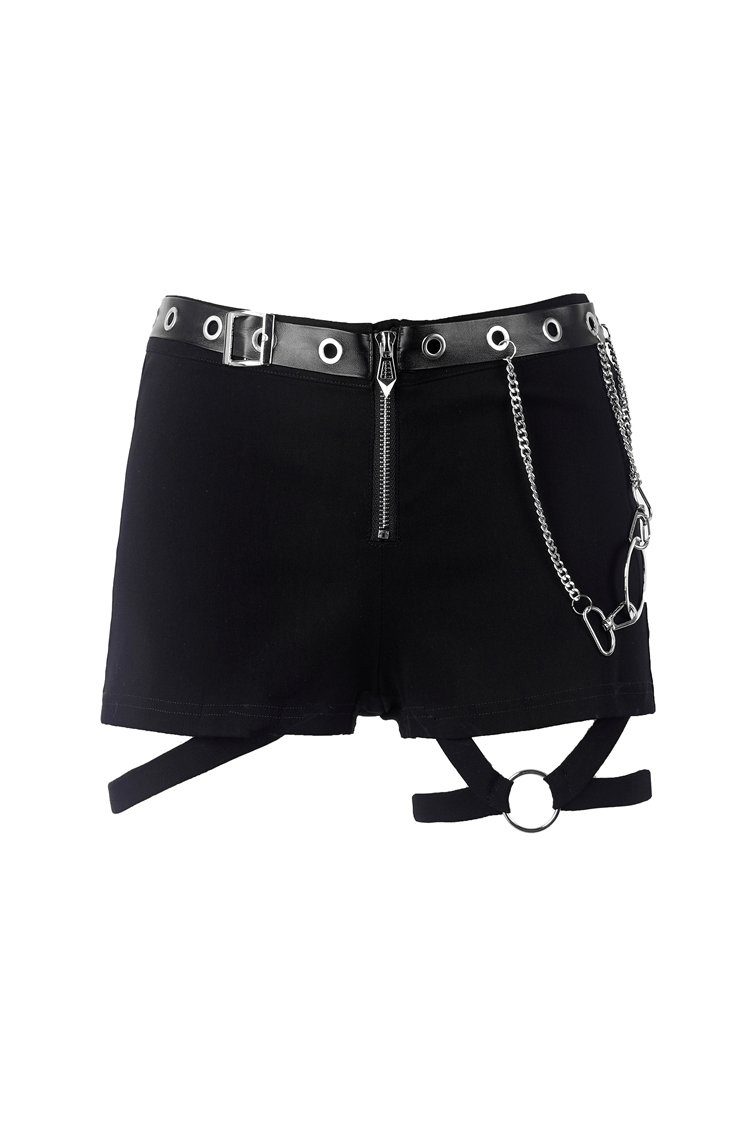 Dark Gothic High-Waisted Shorts with Chain on Belt