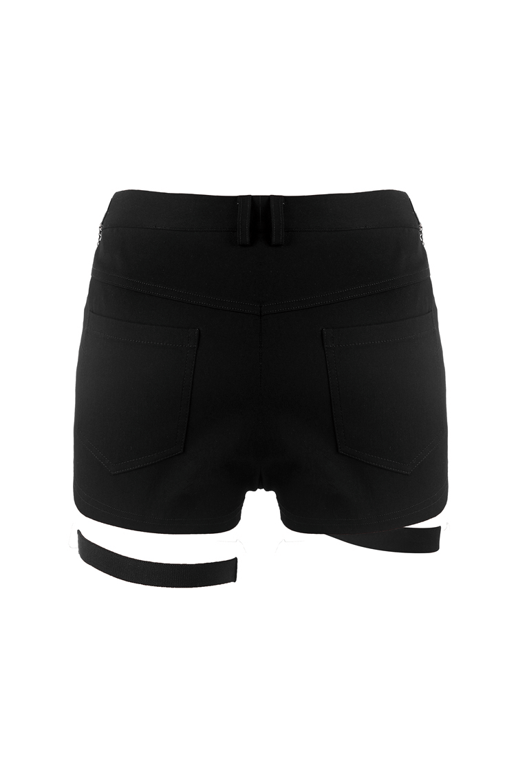 Dark Gothic High-Waisted Shorts with Chain on Belt