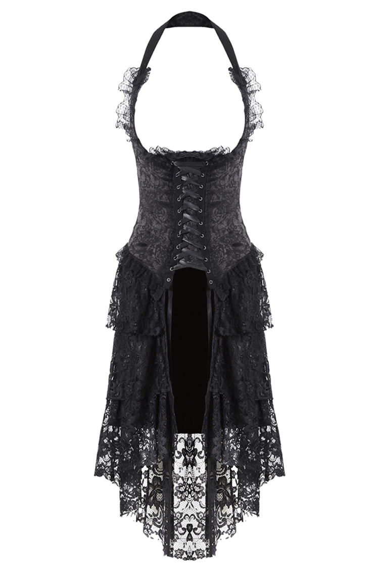 Dark Gothic Lace Corset Dress with Cocktail Hem