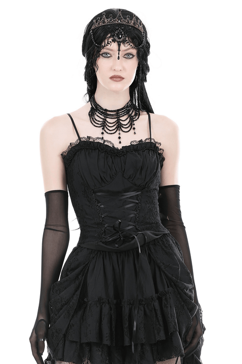 Corset bustier gothique foncé à lacets avec bordure en dentelle