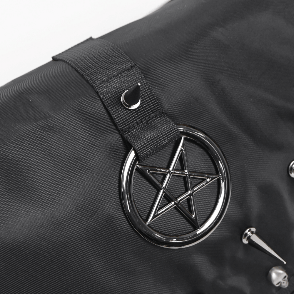 Dark Gothic Messenger Bag with Spikes and Pentagram Charm