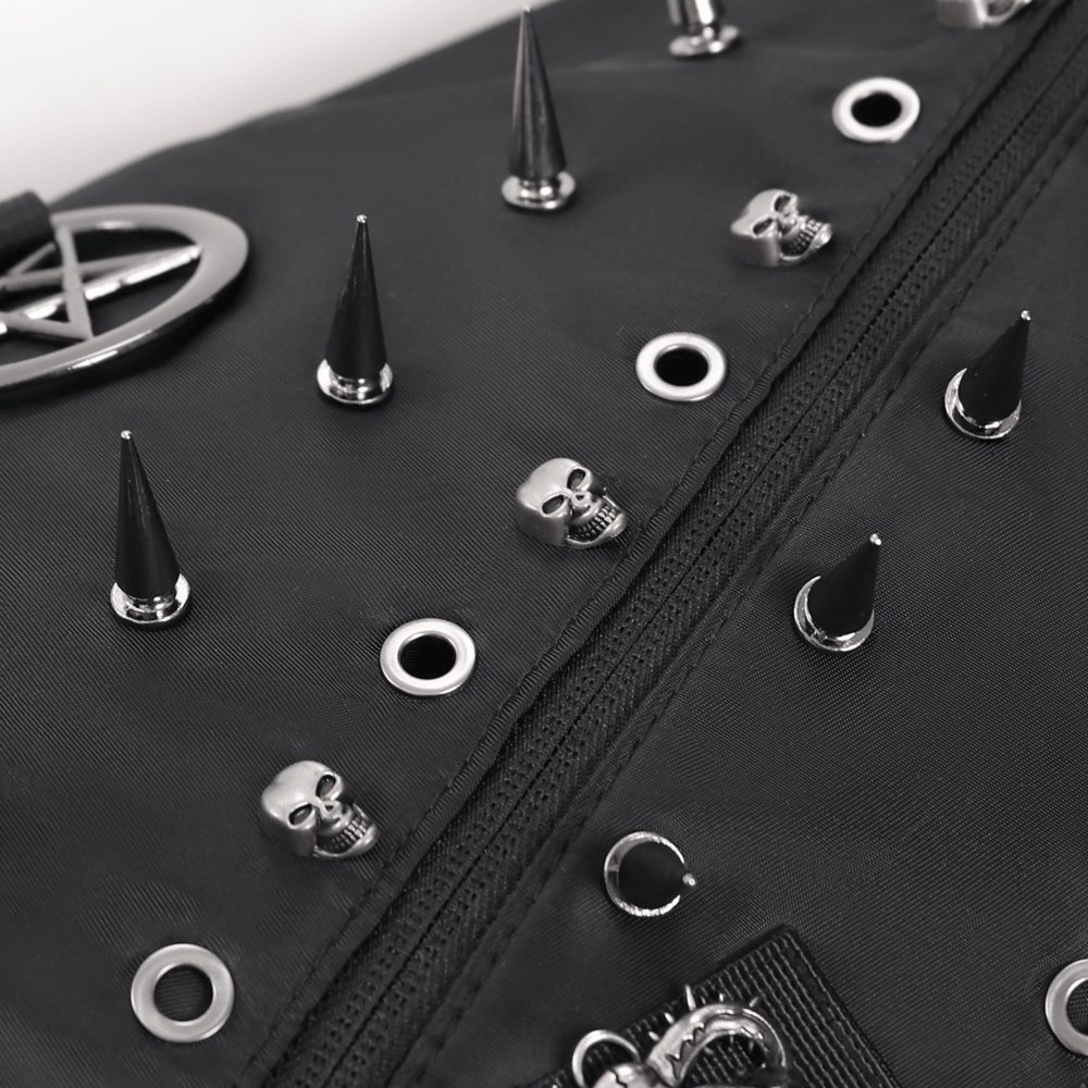 Dark Gothic Messenger Bag with Spikes and Pentagram Charm