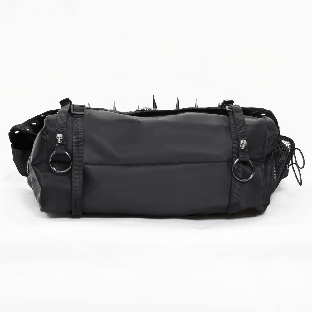 Dark Gothic Messenger Bag with Spikes and Pentagram Charm