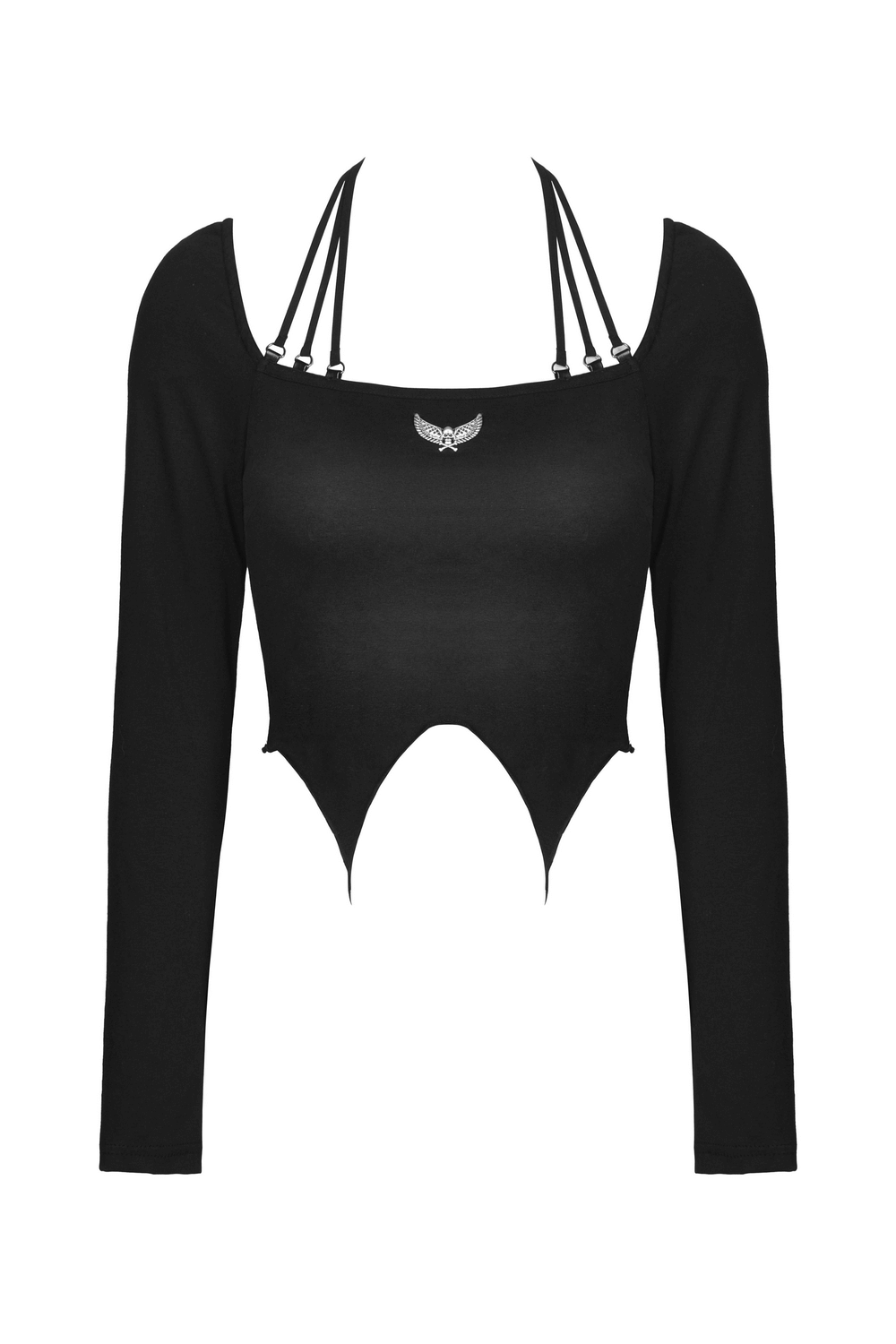 Dark Gothic Multi-Rope Halter Top with Skull and Wings