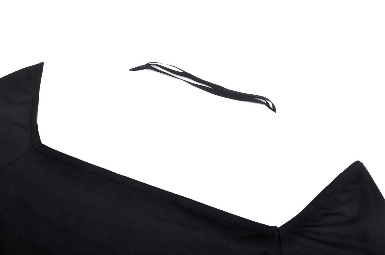 Close-up of the back of a black gothic halter top featuring a multi-rope design and soft fabric, perfect for punk style.