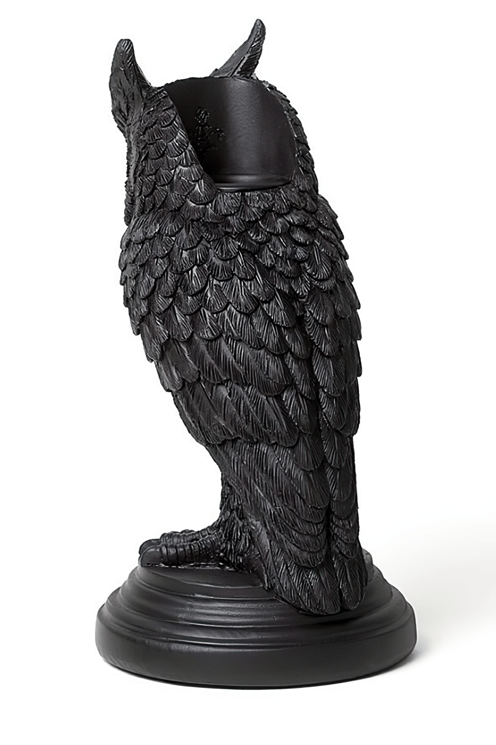 Dark Gothic Owl Candle Holder in detailed black resin, perfect for adding an eerie touch to home decor.