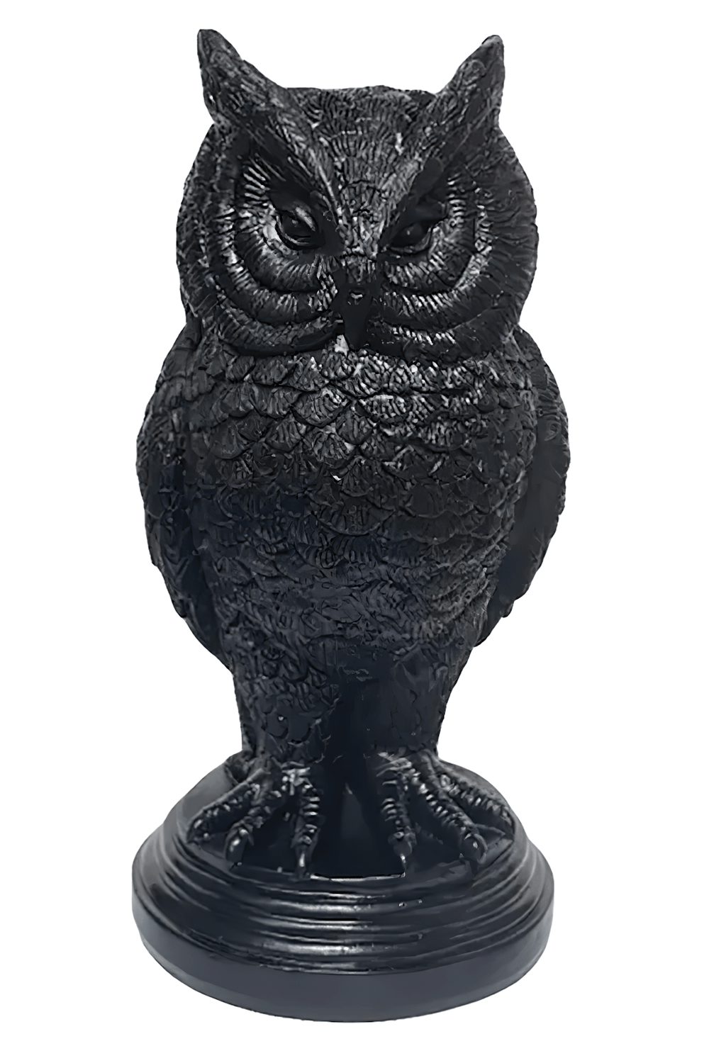 Dark gothic owl candle holder in black resin for eerie home decor and mystery.