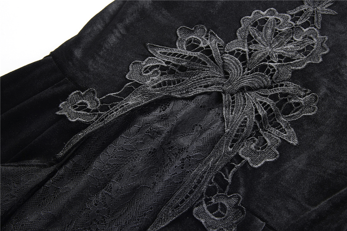 Dark Gothic Velvet Fishtail Skirt with Lace Hem
