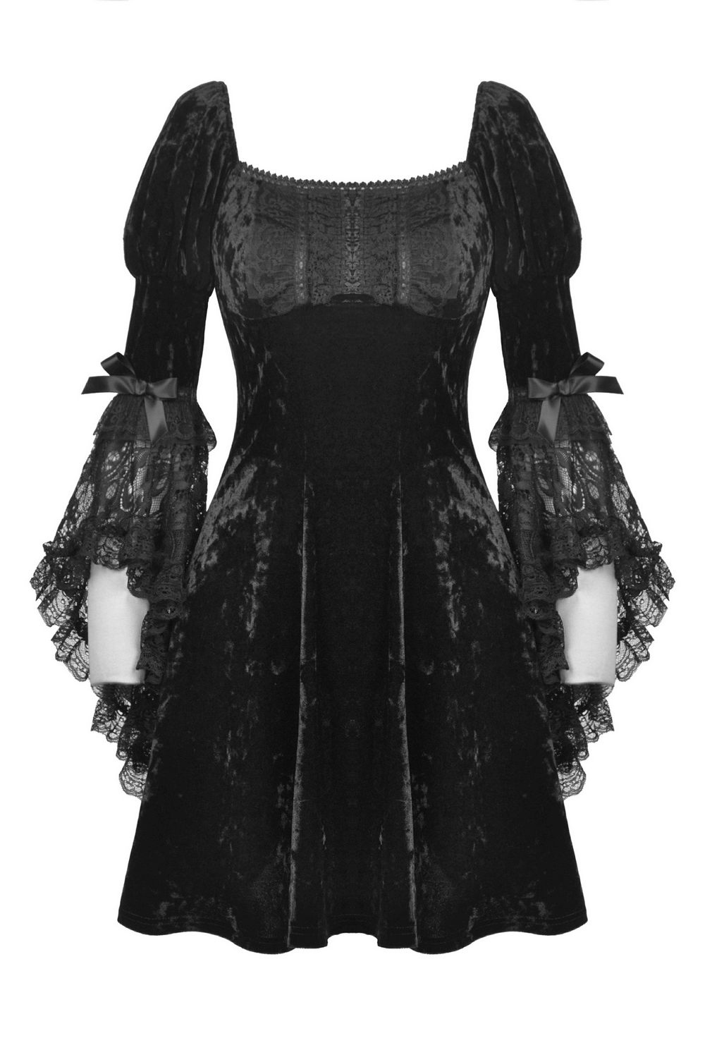 Dark Gothic Velvet Lace Sleeves Mini Dress for Women