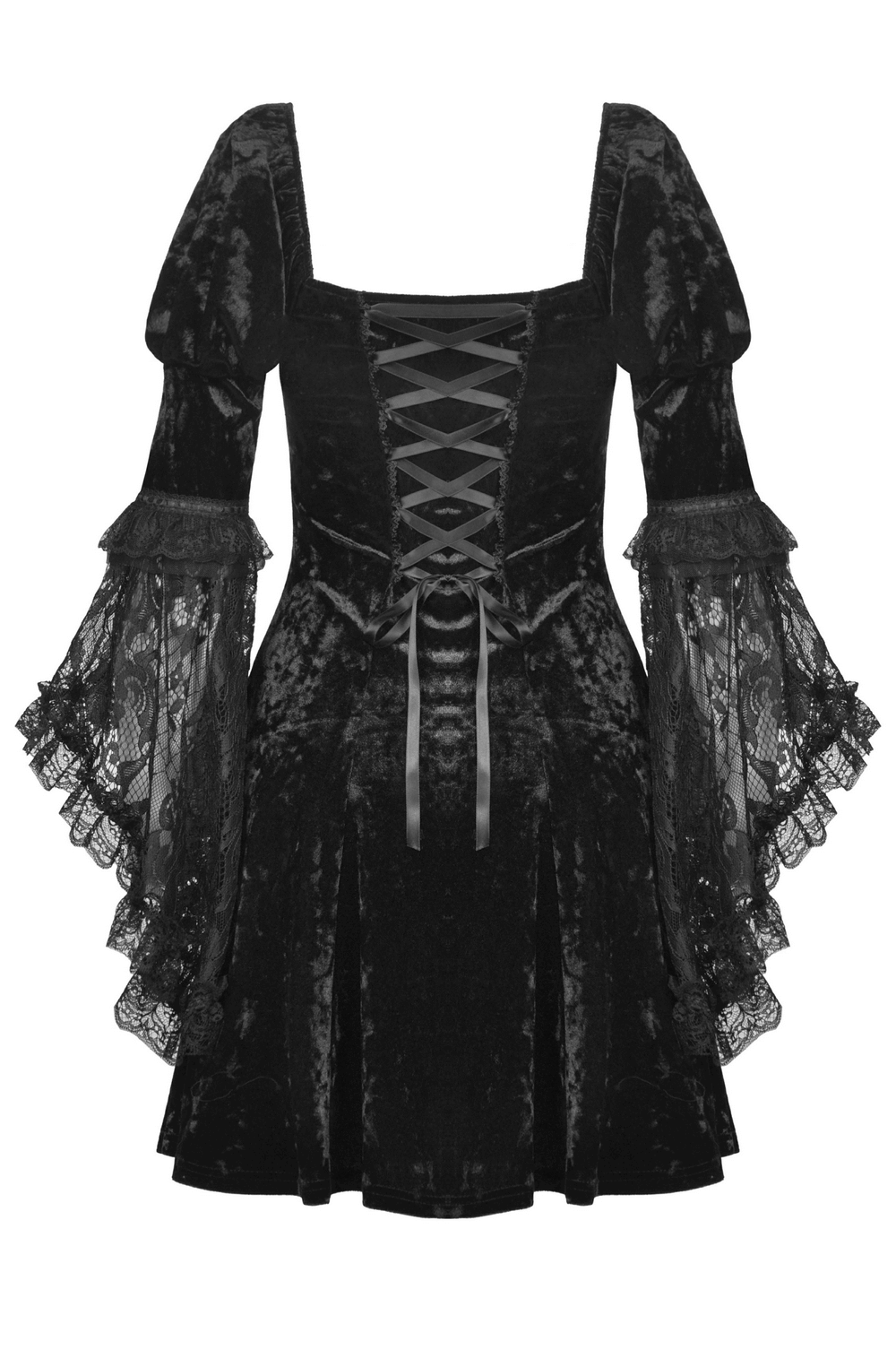 Dark Gothic Velvet Lace Sleeves Mini Dress for Women