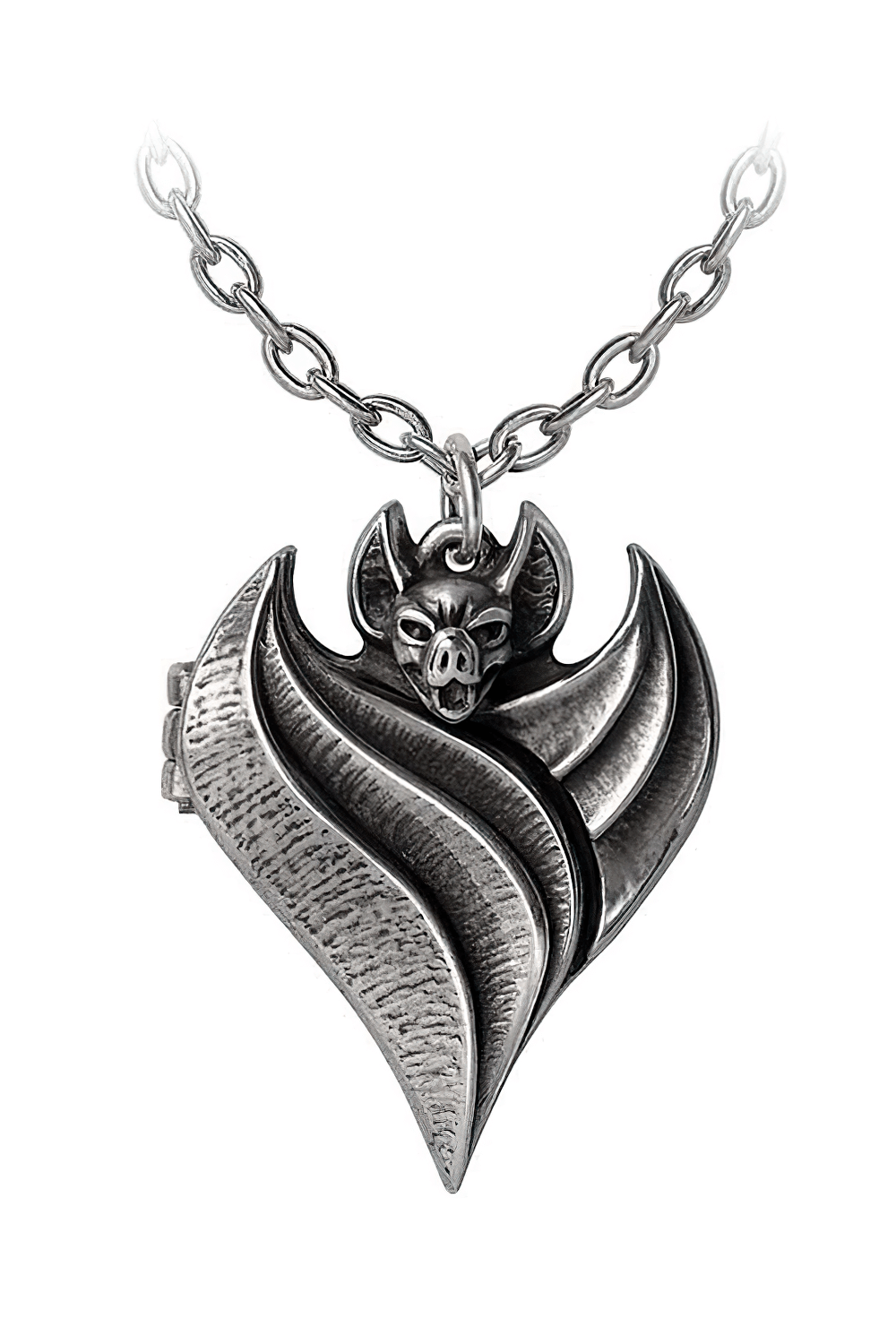 Dark Heart Bat Locket Pendant with gothic bat wings, revealing a hidden message, perfect for dark romance lovers.