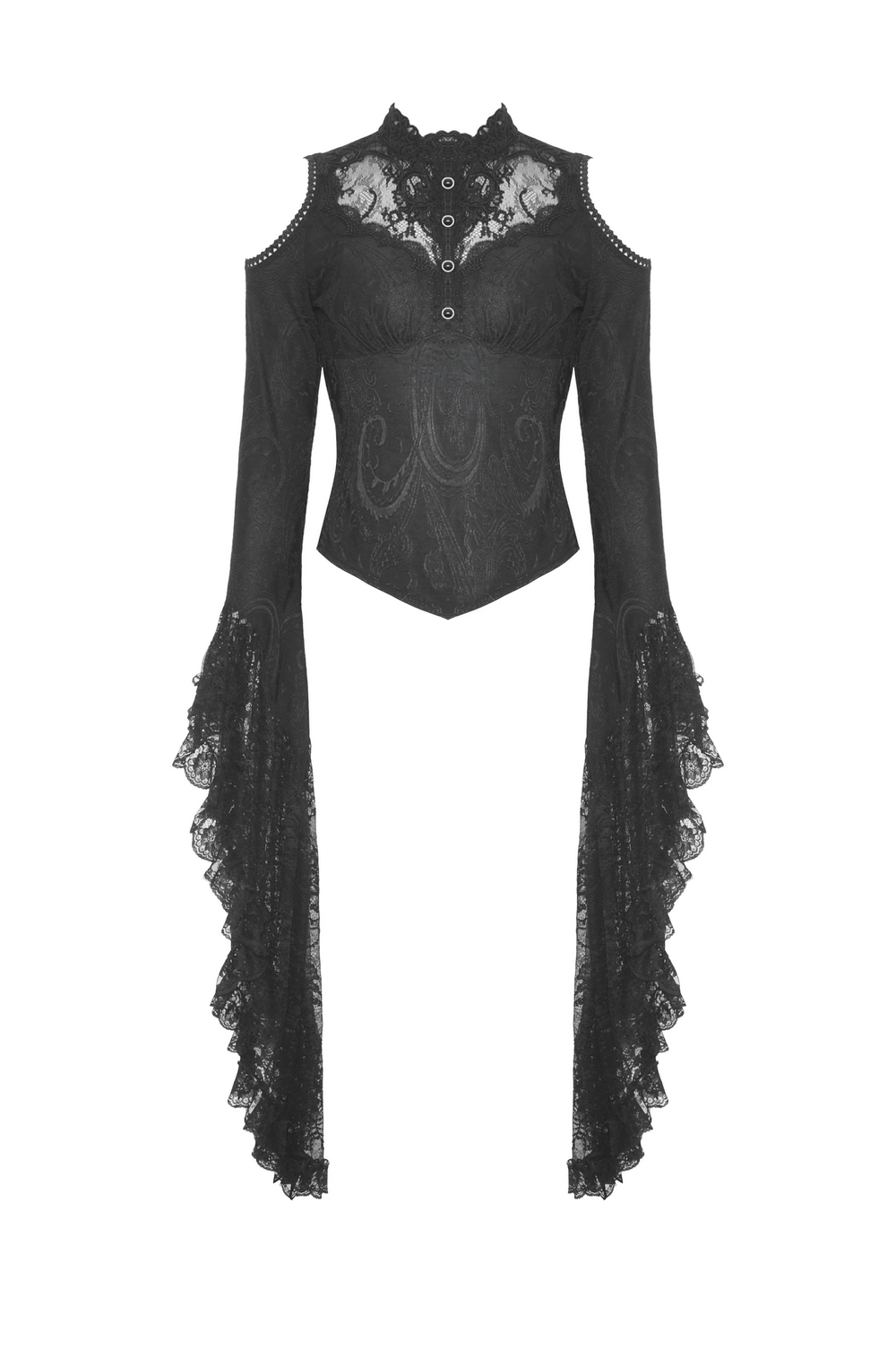 Dark Lace Baroque Off-Shoulder Top With Flared Sleeve