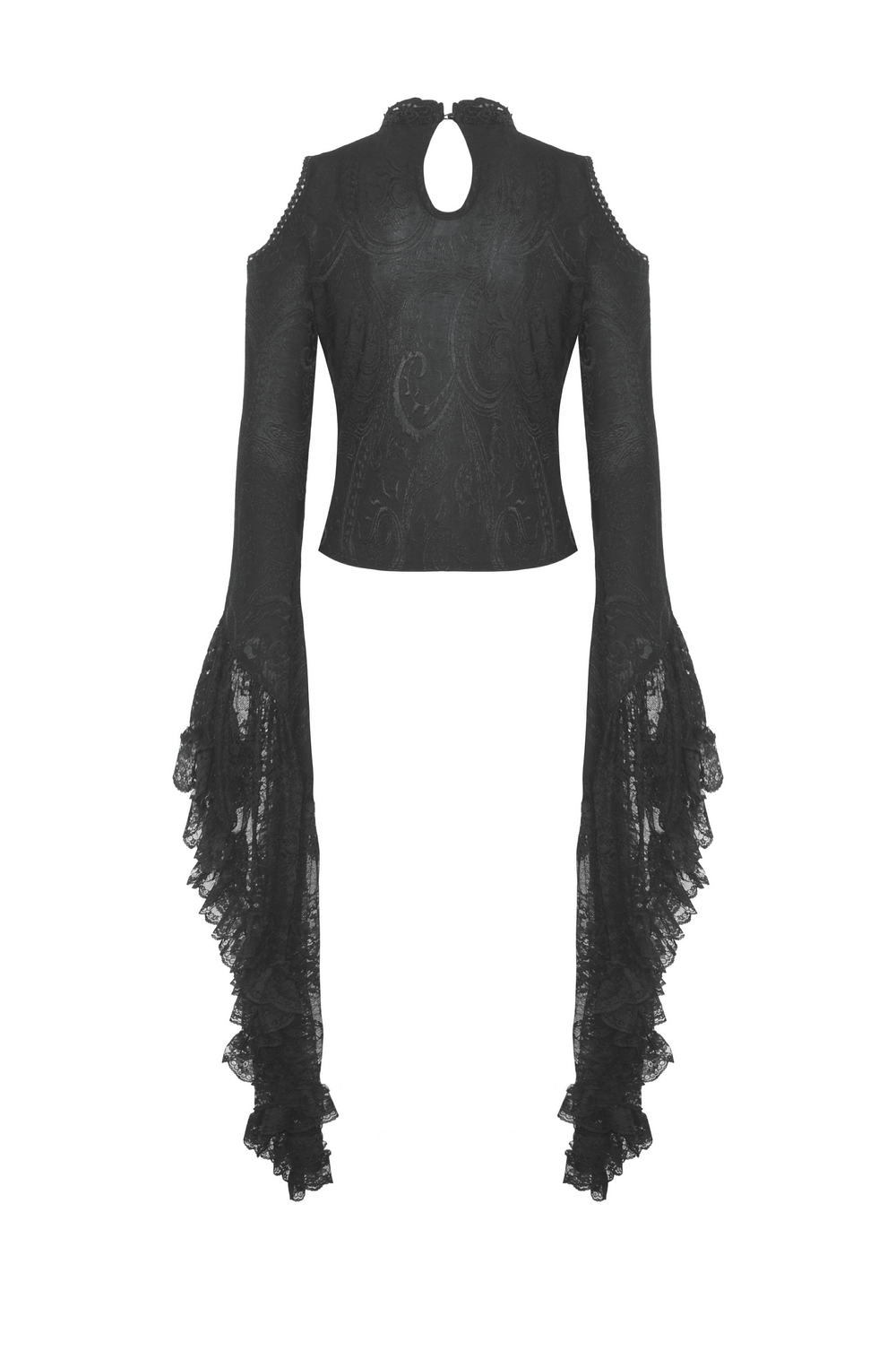 Dark Lace Baroque Off-Shoulder Top With Flared Sleeve