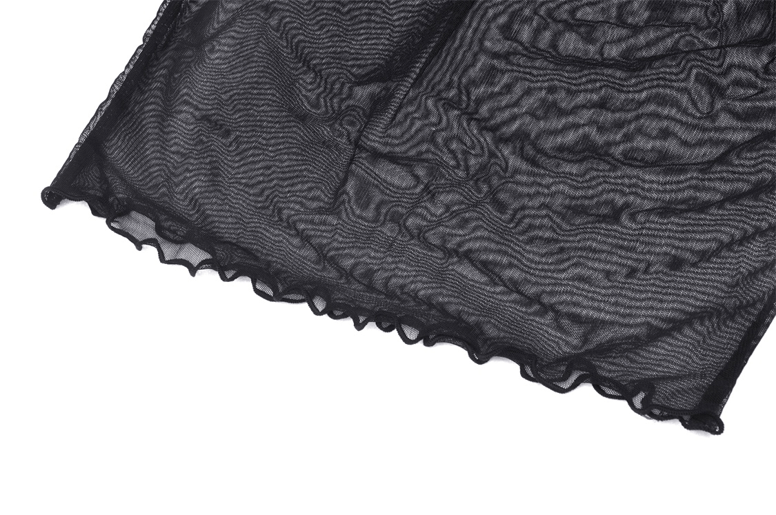Dark Mesh Fishnet Crop Top - Gothic Long Sleeves Rave Top