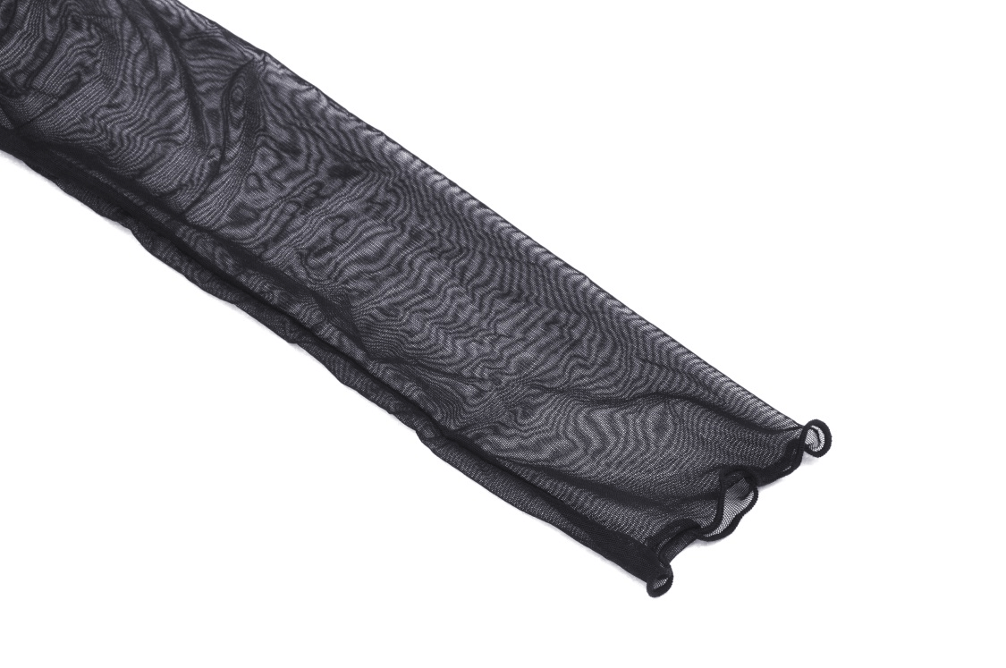 Dark Mesh Fishnet Crop Top - Gothic Long Sleeves Rave Top