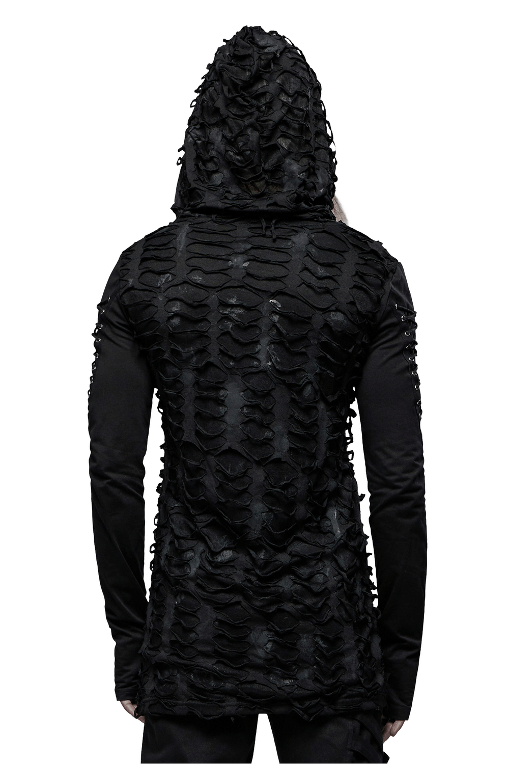 Dark Mysterious Long Sleeves Ripped Hoodie With Lace Up