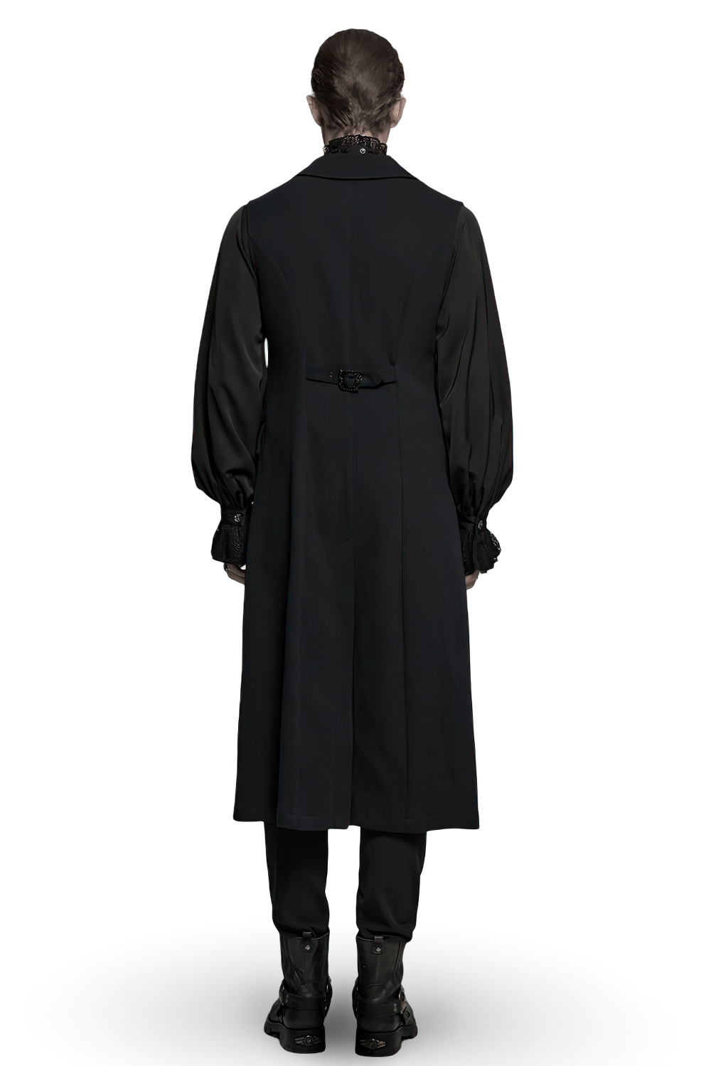 Back view of a Dark Night Vampire Gentleman Vest showcasing its bat collar and elegant gothic style.