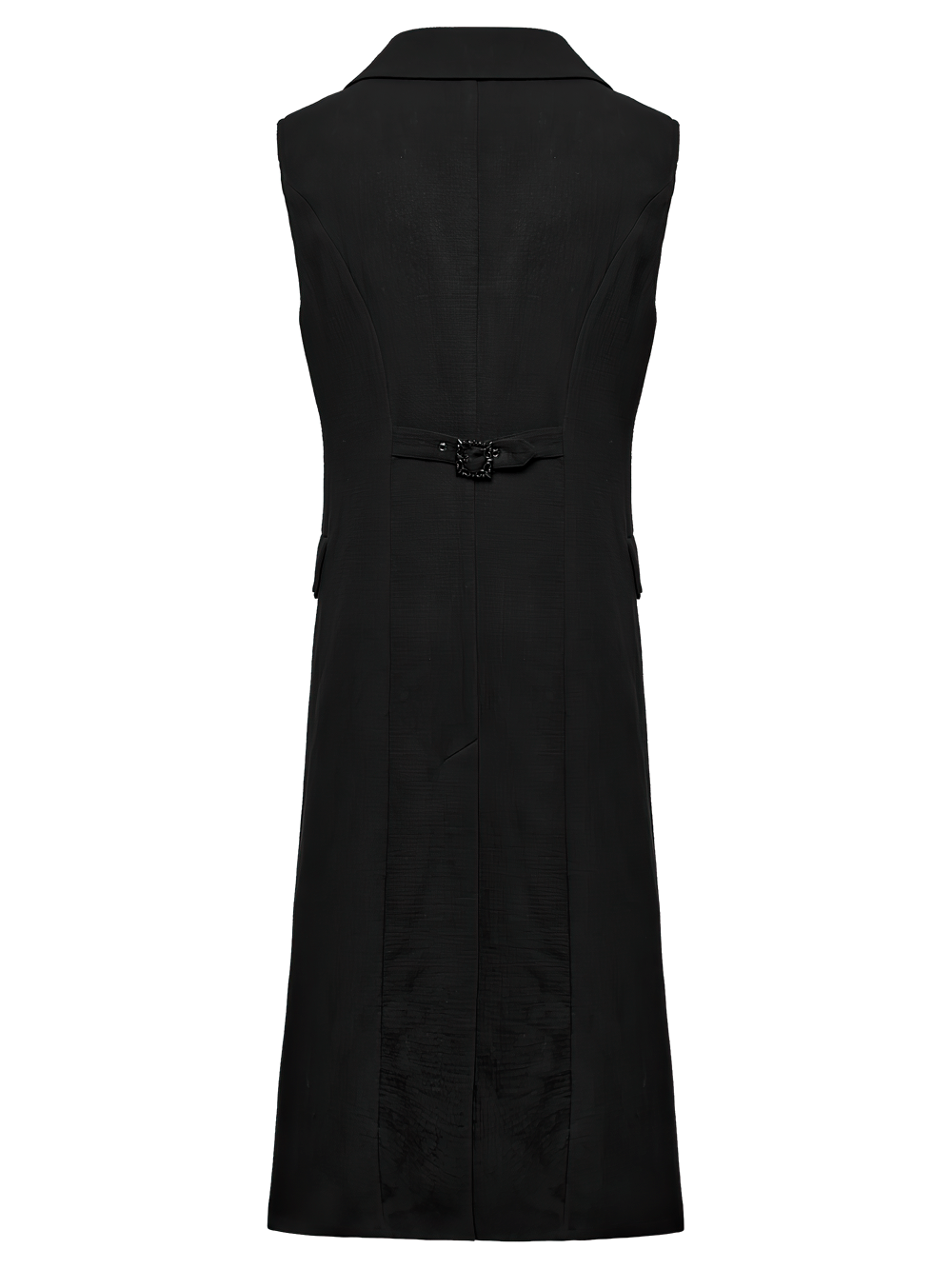 Back view of Dark Night Vampire Gentleman Vest with bat collar, showcasing elegant design and buckle detail.