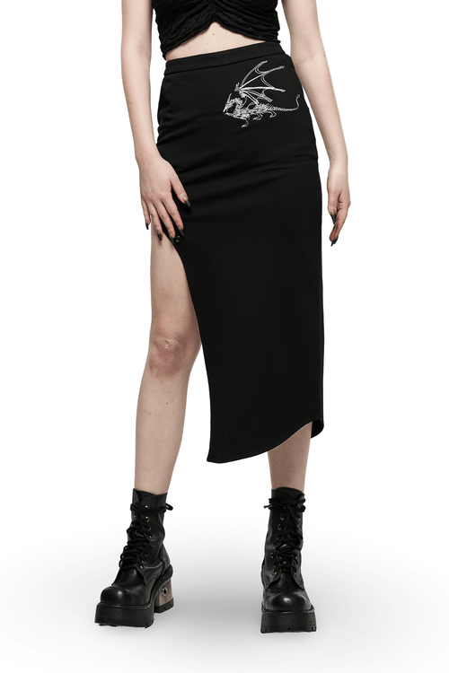 Jupe asymétrique Dark Punk avec broderie dragon