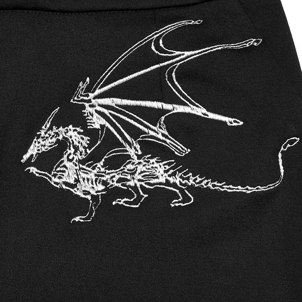 Dark Punk Asymmetric Skirt with Dragon Embroidery