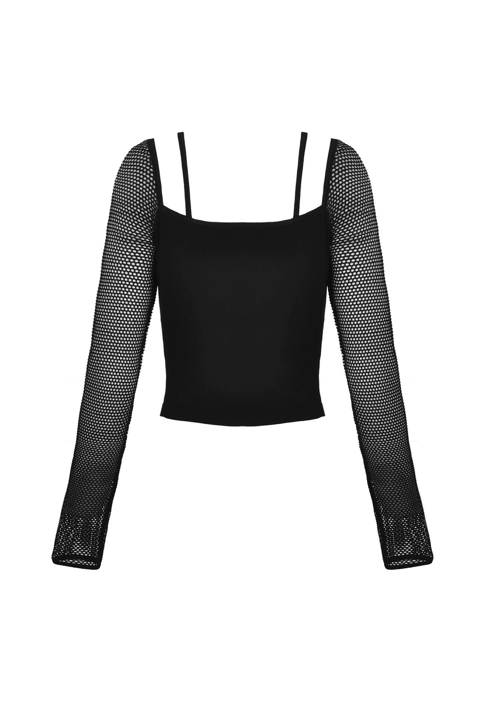 Dark Punk Gothic Net Lace Up Top with Mesh Sleeves
