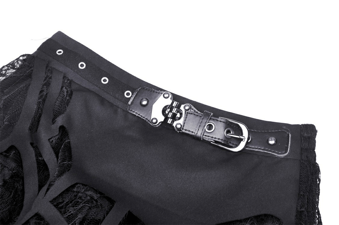 Dark Punk Lace Spiderweb Mini Skirt with Edgy Belt Detail