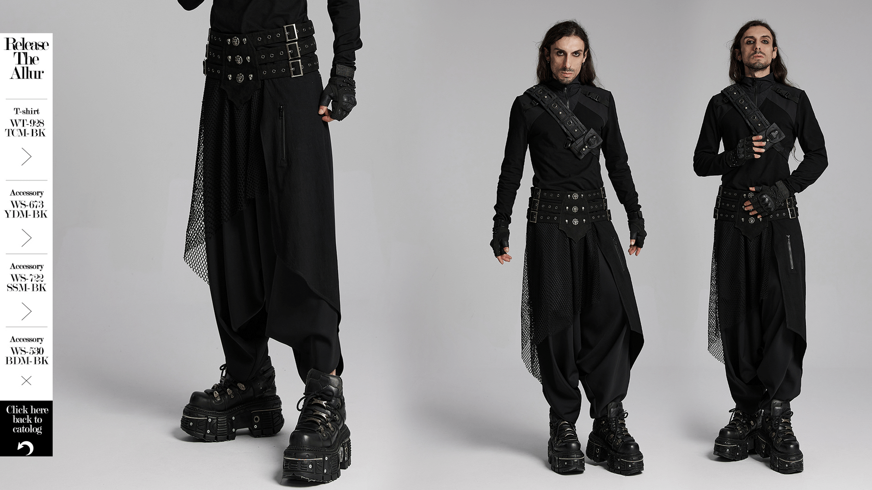 Dark punk loose fit harem pants with mesh layers and decorative zippers, perfect for edgy streetwear fashion.