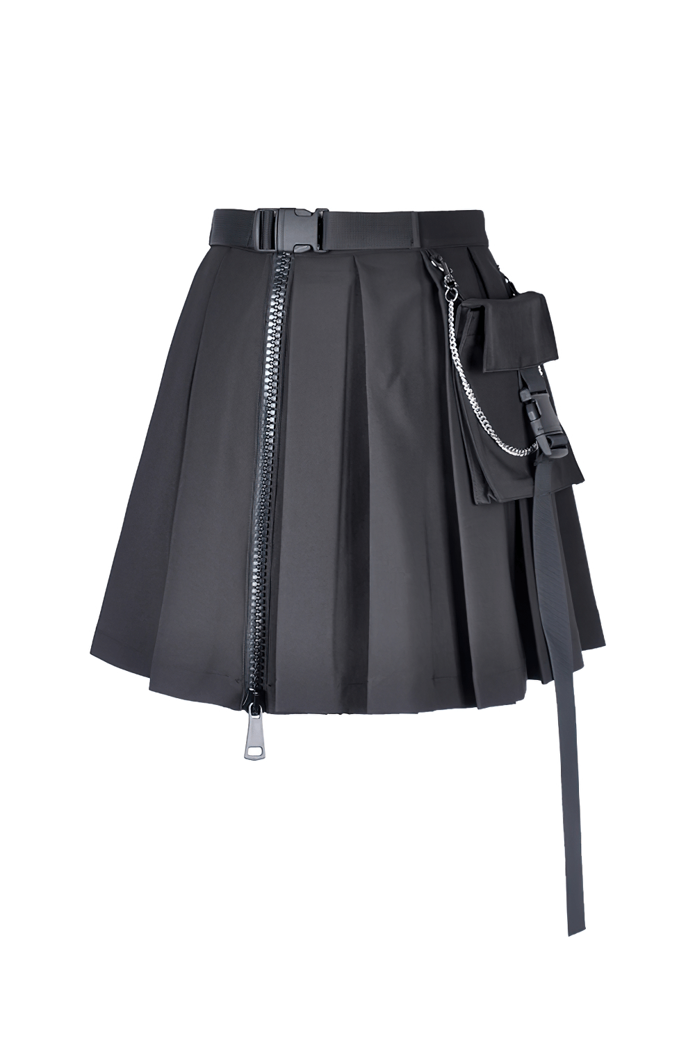 Dark Punk Pleated Mini Skirt with Pocket and Chain