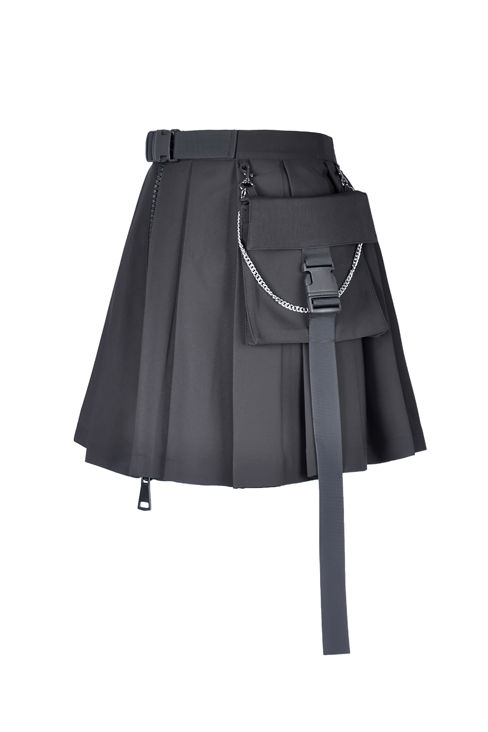Dark Punk Pleated Mini Skirt with Pocket and Chain