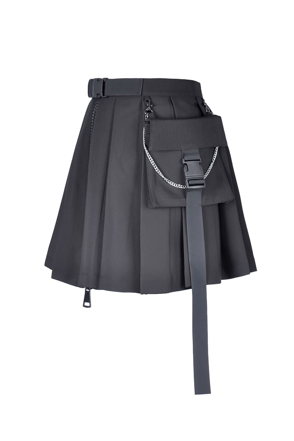Dark Punk Pleated Mini Skirt with pocket and chain detail, perfect for adding gothic flair to your wardrobe.