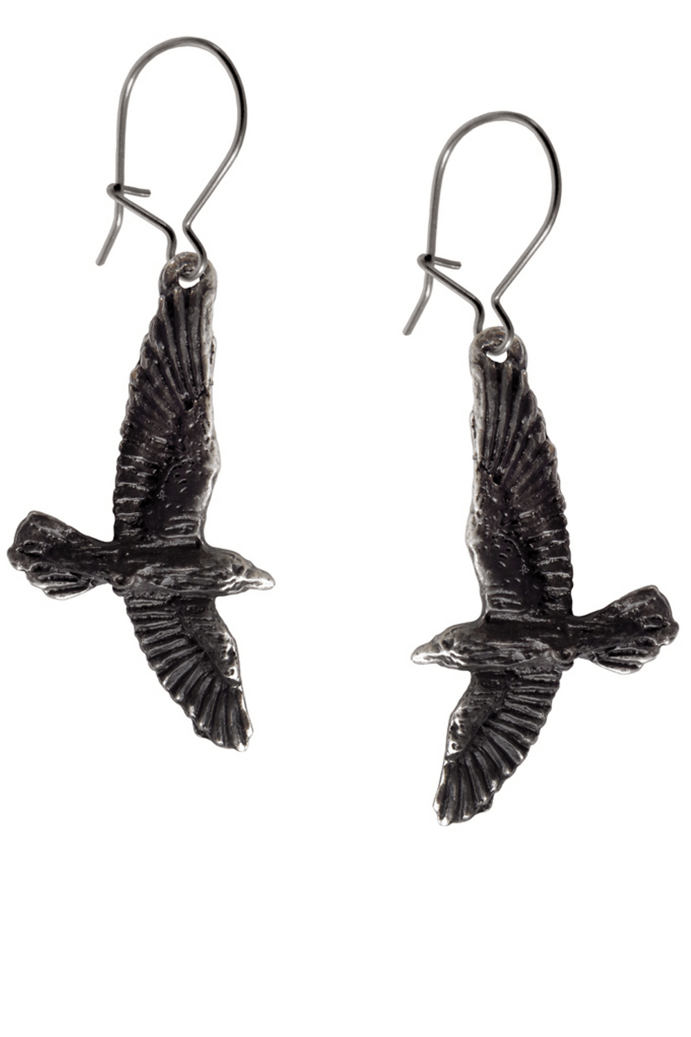 Dark Raven earrings featuring intricate winged design, perfect for bold gothic style enthusiasts.