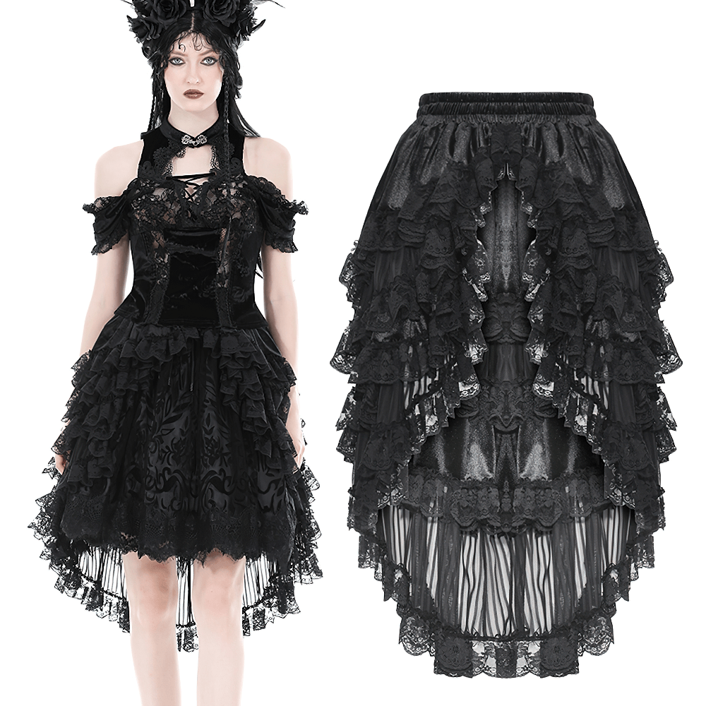 Dark Romantic Goth Women's Lace Skirt with Ruffles