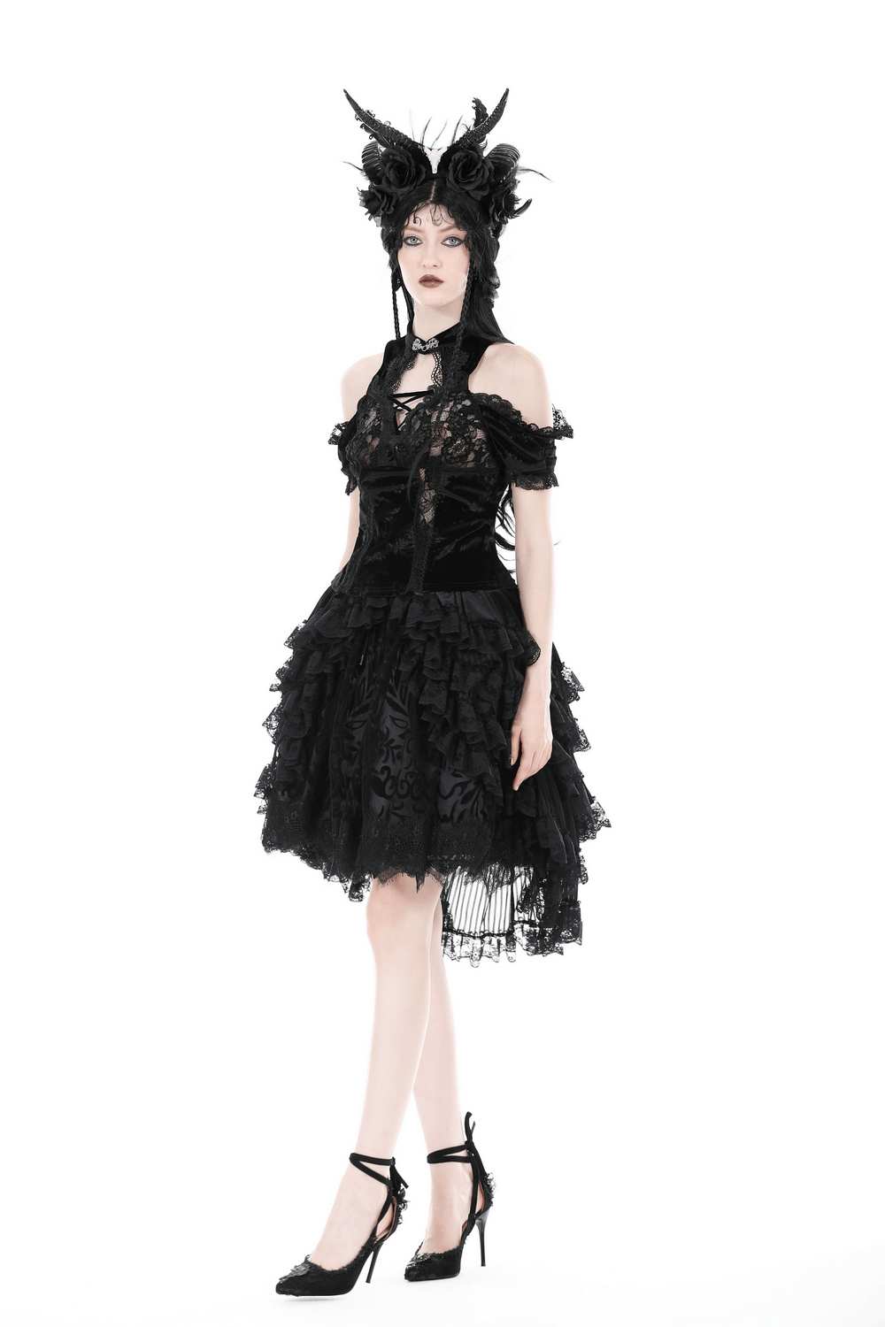 Dark Romantic Goth Women's Lace Skirt with Ruffles