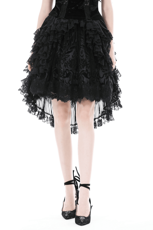 Jupe en dentelle pour femmes Goth romantique foncé avec volants