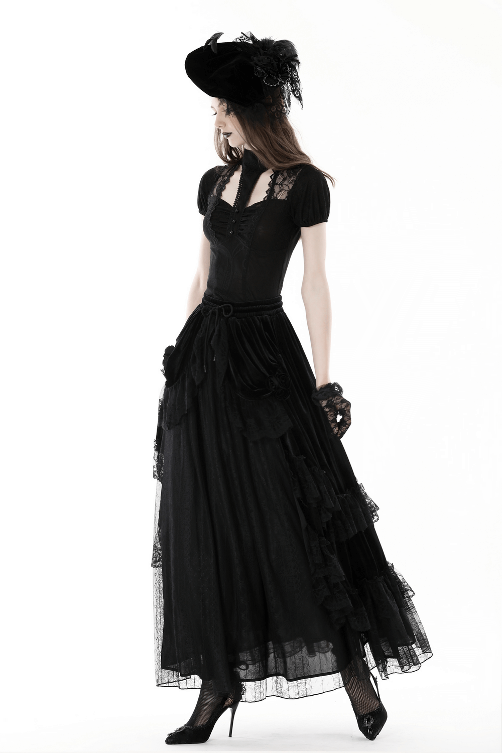 Dark Romantic Gothic Lace Top With Short Sleeves
