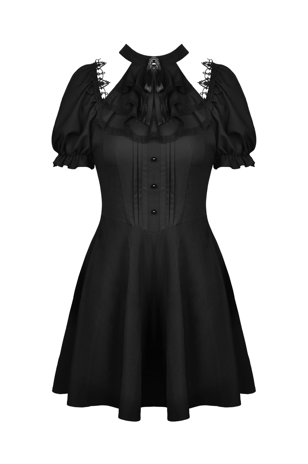 Dark Romantic Gothic Puff Sleeve Dress with Ribbon Bow