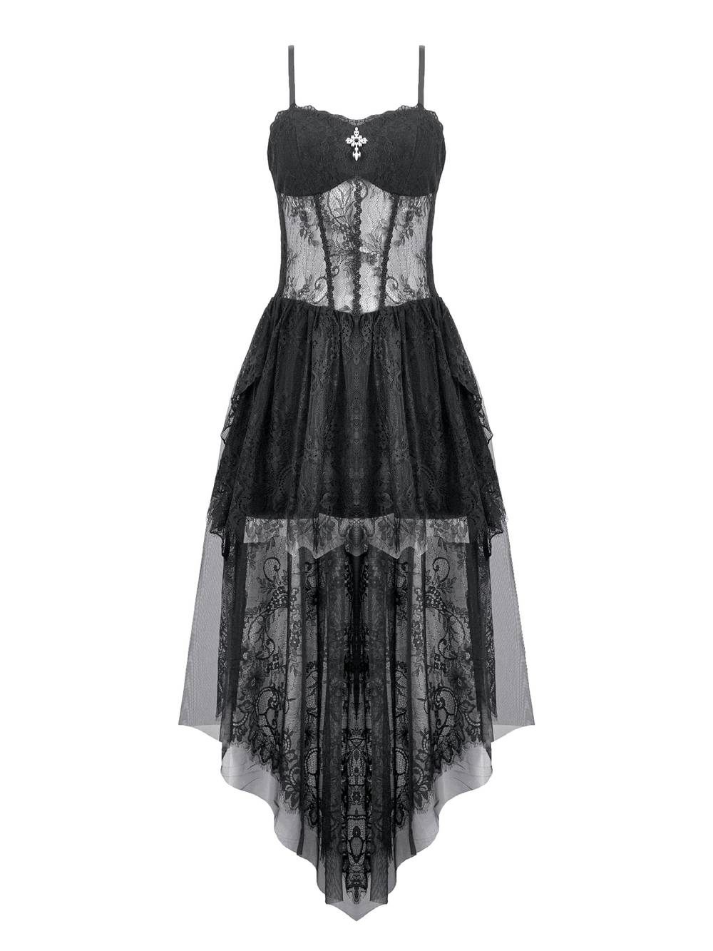 Dark Romantic Mesh Dress with Lace Up Back and Cami Straps