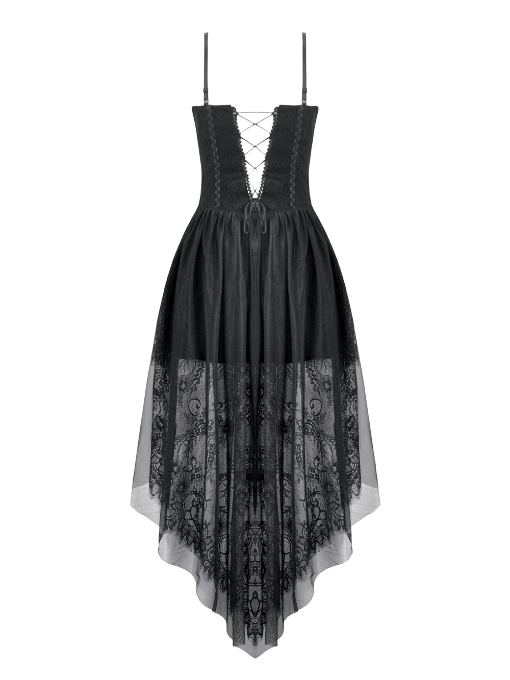 Dark Romantic Mesh Dress with Lace Up Back and Cami Straps