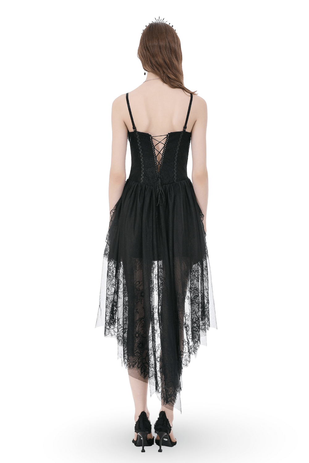 Dark Romantic Mesh Dress with Lace Up Back and Cami Straps
