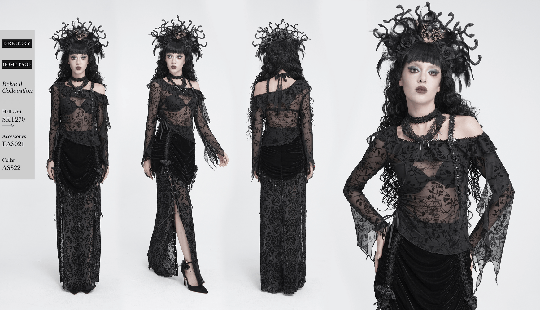 Dark Romantic Off Shoulder Mesh Top with Lace Ruffles black gothic spiderweb sheer top on model