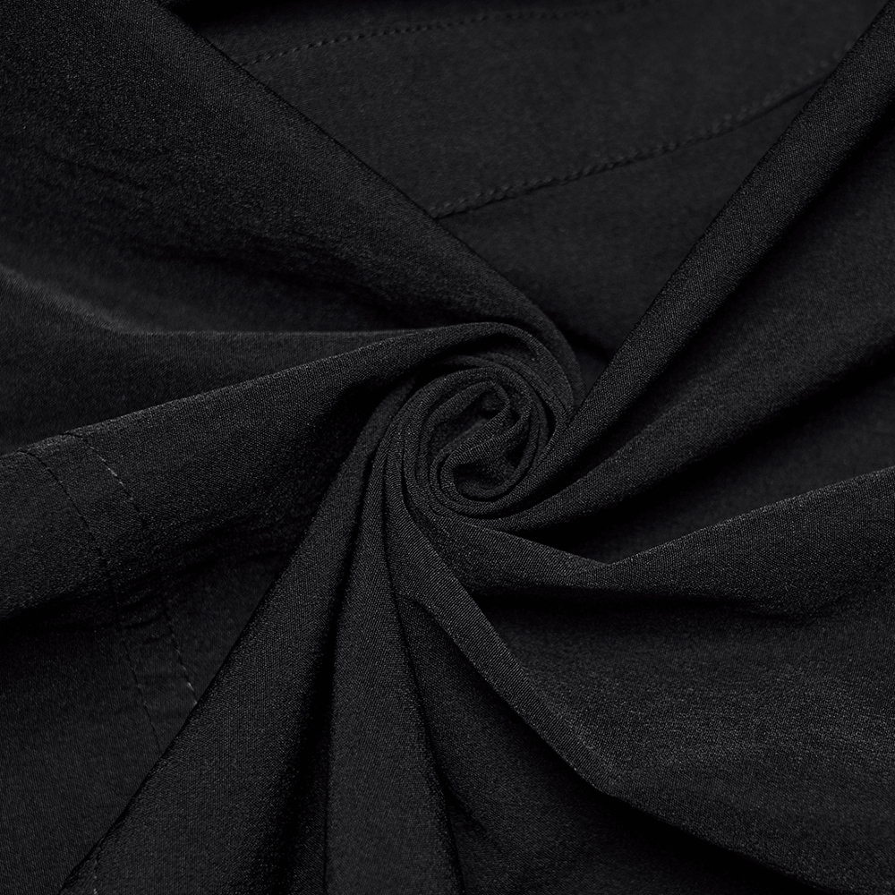 Alt Tag: Dark Stretch Slim Fit Shirt with Crosses on Collar close-up of black stretch woven fabric with smooth texture and stitched seams