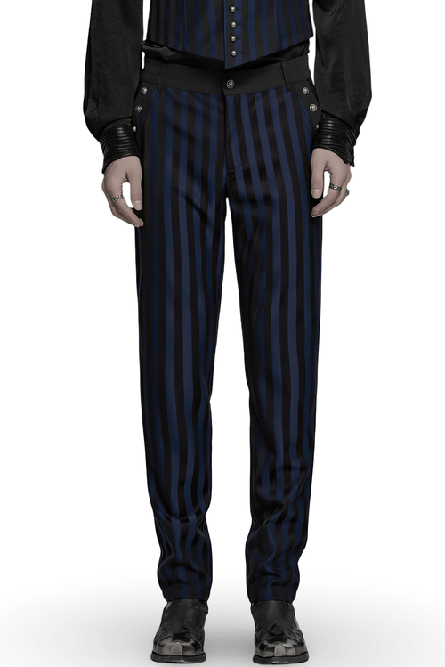 Dunkel gestreifte Gothic-Slim-Fit-Hose mit Schnallen