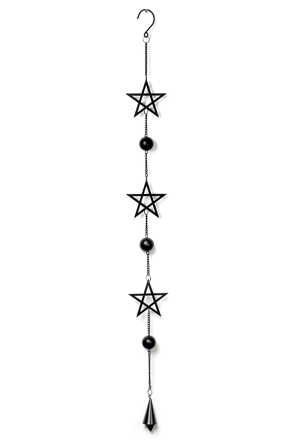 Dark triple pentagram hanging decoration, perfect for witchy aesthetics and gothic home decor.